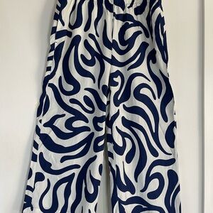 Mango Navy and White Wide Leg Pants